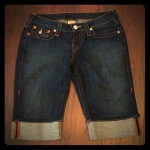 True Religion knee length jean shorts.